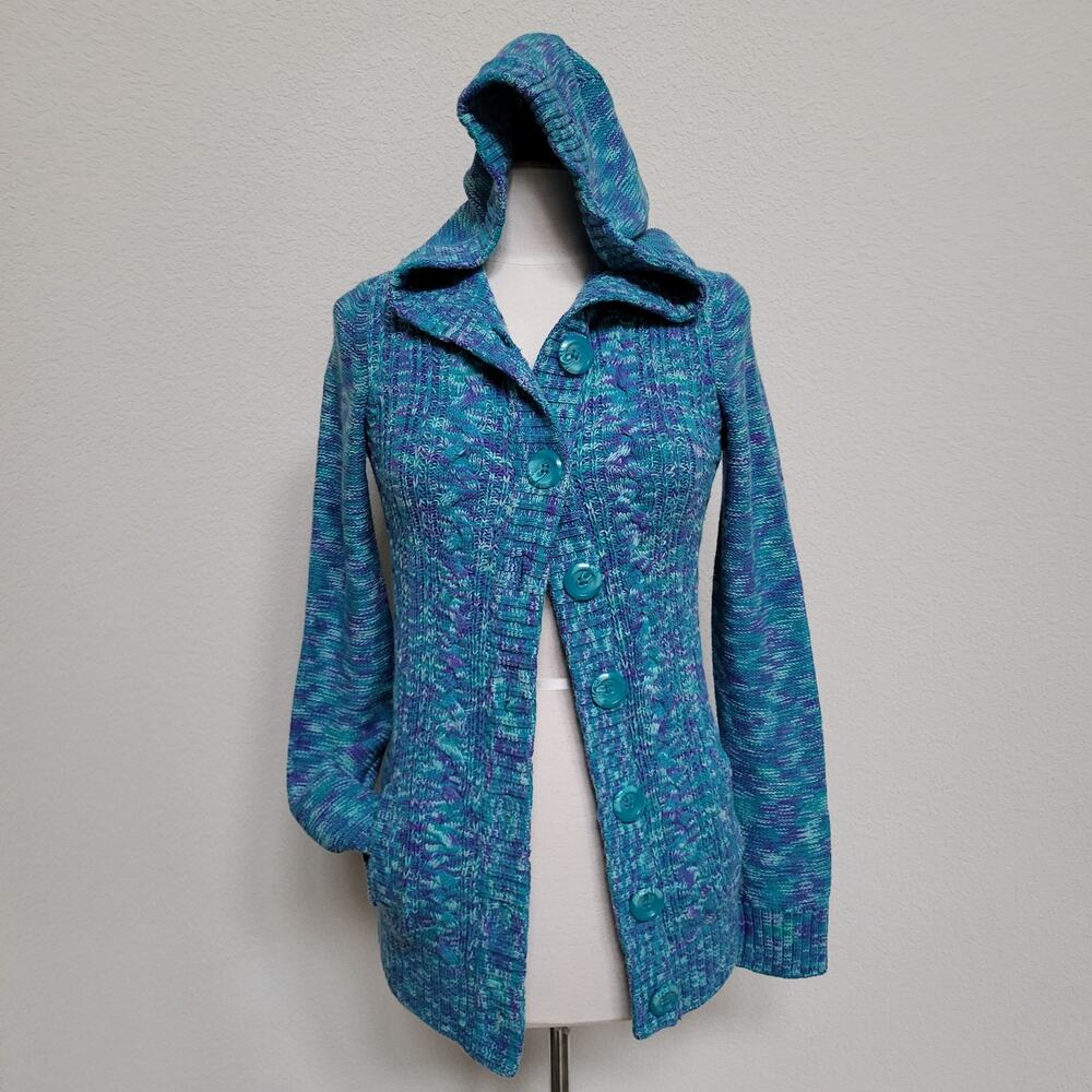 Kirra Hooded Cardigan Womens XS Button Up Fall Winter Casual Pockets Colorful